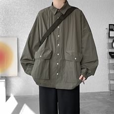 8XL-M春夏廓形衬衫防晒外套特大码多口袋复古慵懒衬衣JK5203/P50，男装夹克，电商B238