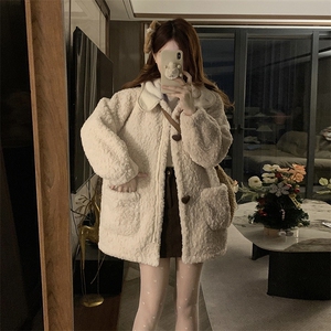 C900-P130 女童毛毛加绒外套冬季新款韩版连帽大衣宝宝加厚中长款图片