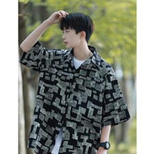 1港风冰丝短袖衬衣大码M-5XL情侣潮短袖衬衫男DCS8711P35控49，男装T恤，星座226-2