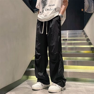 休闲长裤男款夏季运动冰丝速干直筒伞兵褶皱工装裤子 K148图片