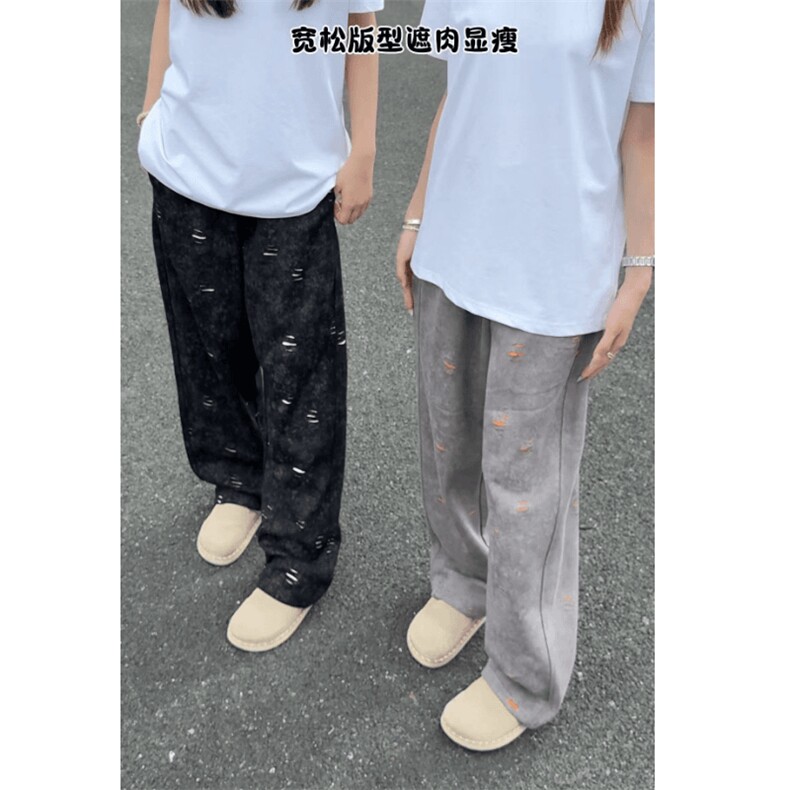 KK325-P40美式复古裤子男款直筒重磅弯刀卫裤破洞撞色休闲裤,男装休闲裤,星座215-1