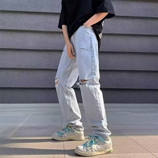 欧美高街破洞牛仔裤黑色夏季显瘦复古hiphop乞丐裤男PN300-P38，男装牛仔裤，星座1001-1