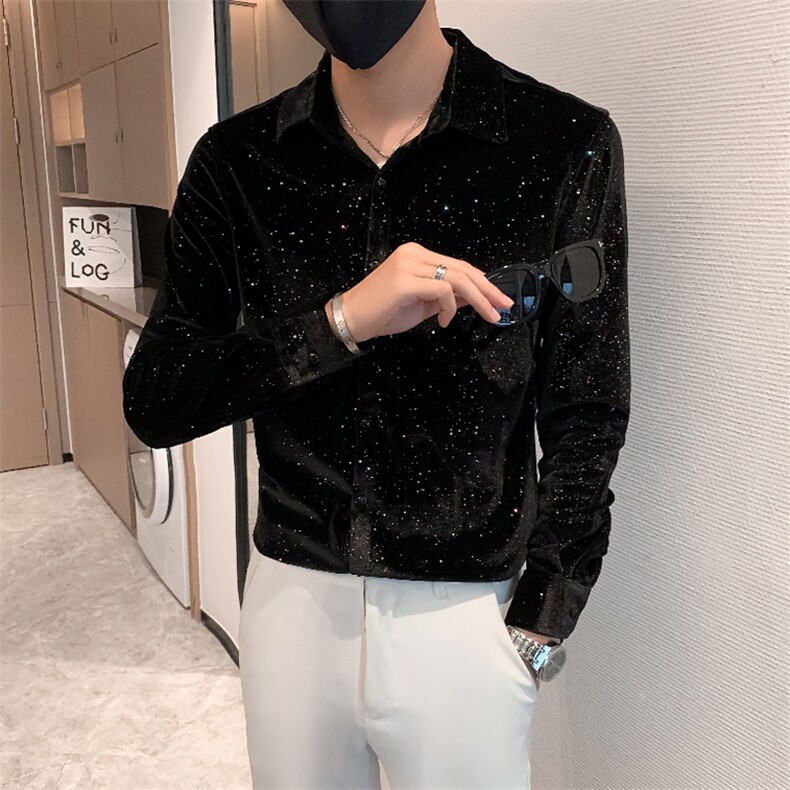 B216HF304P552025秋冬装男士长袖衬衫金丝绒衬衣小伙风,男装衬衫,电商B216（原B302）