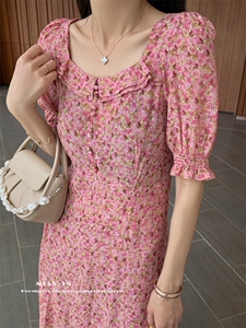 现货 法式温柔花色连衣裙,女装连衣裙,蜜思印·金