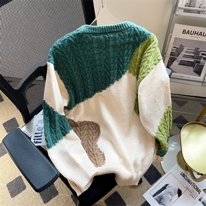 不规则撞色慵懒风软糯男女潮牌宽松休闲情侣针织衫毛衣潮7692 P52图片