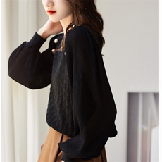 法式春装新款上衣设计感欧货时尚洋气减龄显瘦甜美漂亮针织小衫，女装蕾丝衫/雪纺衫，美吧服饰