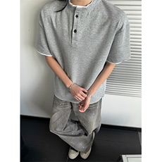夏季新款港风日系简约假两件亨利领短袖T恤男XZ213-TX22-P35控68，男装T恤，星座213
