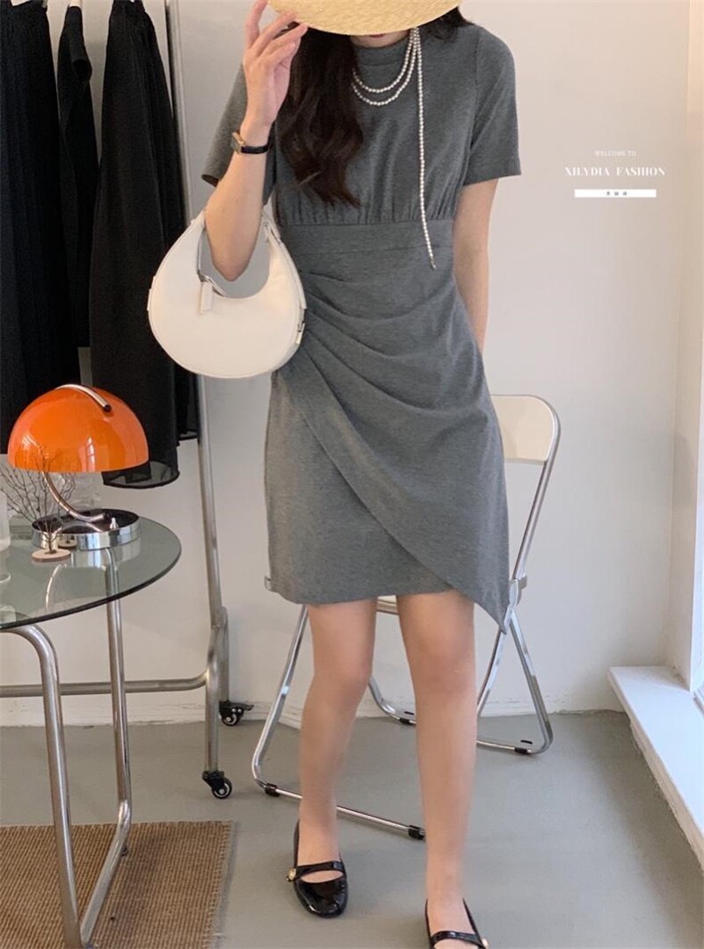 香丽迪2022年夏季新款拼接连衣裙女针织短袖圆领修身高腰,女装连衣裙,香丽迪1