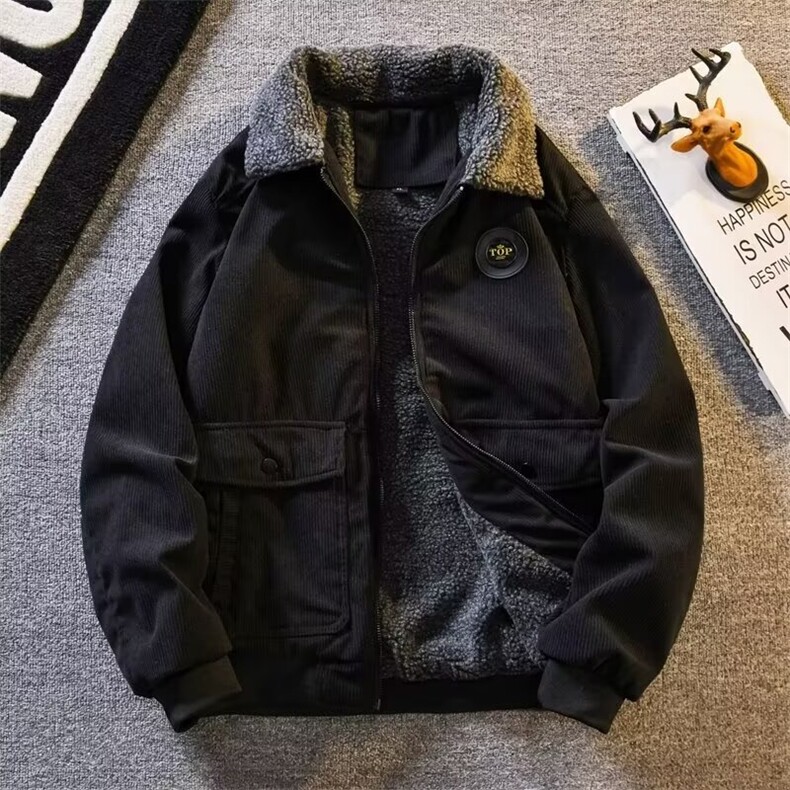 灯芯绒羊羔绒外套男士冬季加厚保暖棉衣美式复古潮牌棉服工装夹克,男装夹克,星座1013