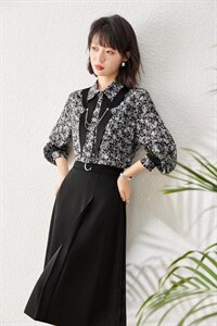 1196#两色4码，缎面印花衬衣，其它，束索