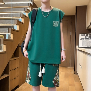 小熊短裤五分两件套刺绣背心套装男休闲运动拼接A266-TZ1158-P46图片
