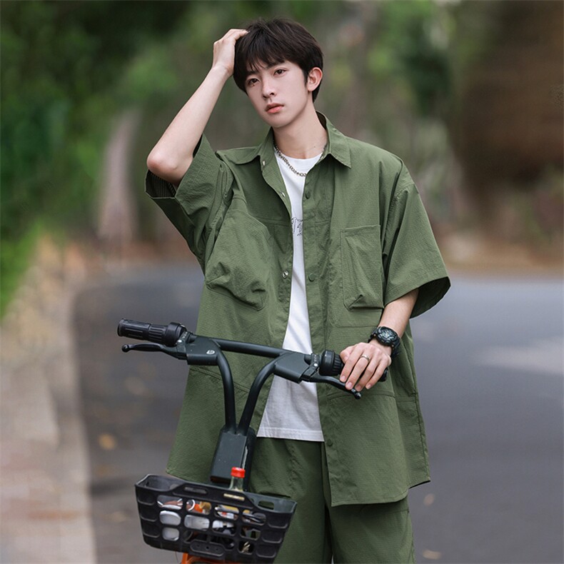 夏季套装男高品潮牌五分袖衬衫短裤大码两件套DSA157B-C71-P85,男装衬衫,电商A157B