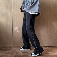修身显瘦拉链牛仔裤男女春秋美式复古微喇裤子设计感直筒裤NK7776，男装牛仔裤，星座601-2