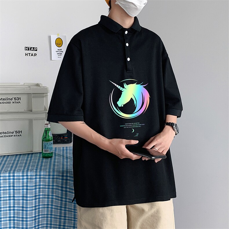 PL57138-P35 翻领短袖polo衫男大码胖子半袖t恤男有领保罗衫 模特图片