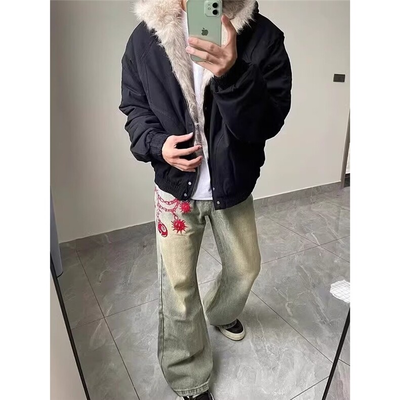 文艺百搭慵懒新款座山雕毛领短款棉衣简约潮流原宿流行时尚日系,男装棉衣,星座715-4