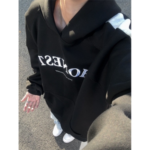 秋季新款连帽卫衣男宽松休闲拼色刺绣外套中性衣服 W121-P65 控98图片