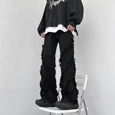 潮vibe破坏毛边显瘦微喇叭牛仔裤男女美式潮裤子~N029-p58，男装牛仔裤，星座601-2