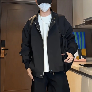 复古立领简约黑色百搭休闲哈灵顿夹克工装风显瘦棉服外套图片