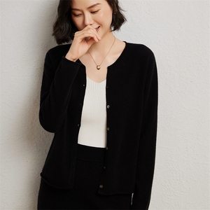 优雅女士黑色开衫 一线无缝设计 舒适保暖,女装羊绒衫,臻维羊绒