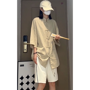 新中式盘扣夏季复古大码休闲男半袖短袖衬衫DC2181-P37【特价】图片