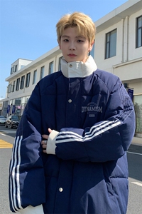 ！2025冬季男士立领棉衣撞色简约印花情侣棉服外套MY213特P80图片