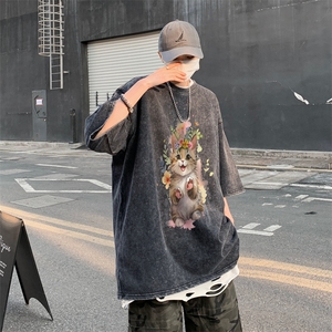 潮牌宽松短袖t恤蜡染美式复古高街水洗做旧517A-2-SX245-P38,30女人夏季衣服时尚搭配图片