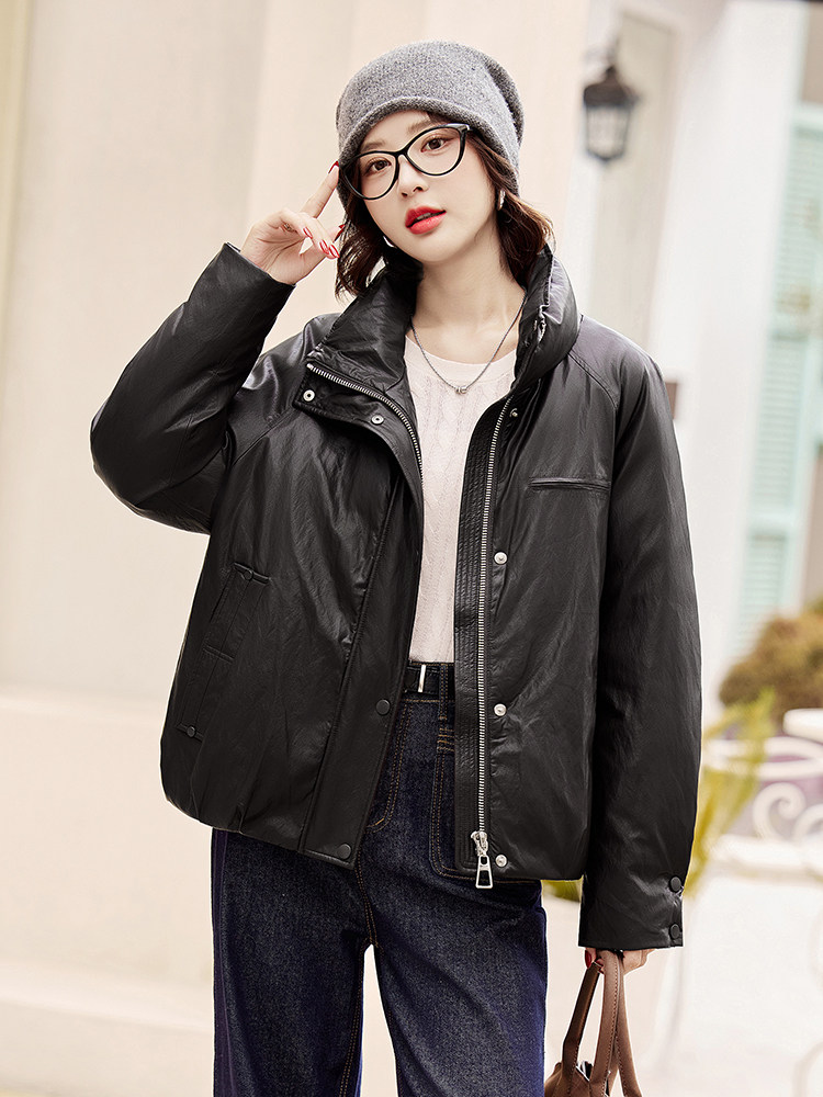 2025年新款90白鸭绒休闲皮衣款羽绒服女,女装羽绒服,阳光伊恋