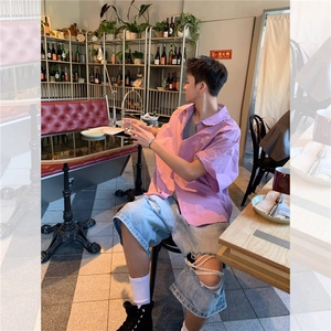 韩东大门短袖衬衫男女2025夏季新款韩版日系休闲百搭衬衣口袋图片