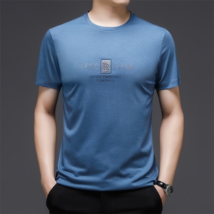 2023夏季新款中青年男士短袖T恤圆领纯色宽松休闲打底T恤上衣男装图片