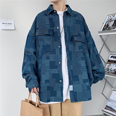 港风休闲情侣大码长袖衬衫男潮帅气潮翻领夹克衬衣CS7281P40，男装衬衫，星座227-7