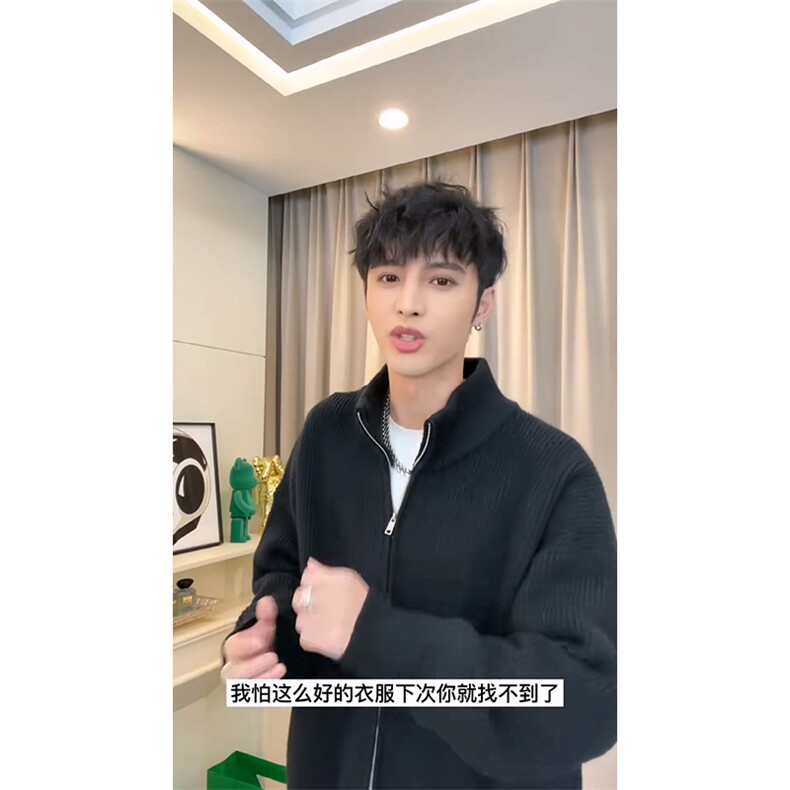 重磅秋冬北极绒双拉链毛衣开衫美式复古休闲慵懒风宽松针织衫外套,男装针织衫/毛衣,电商A486-1