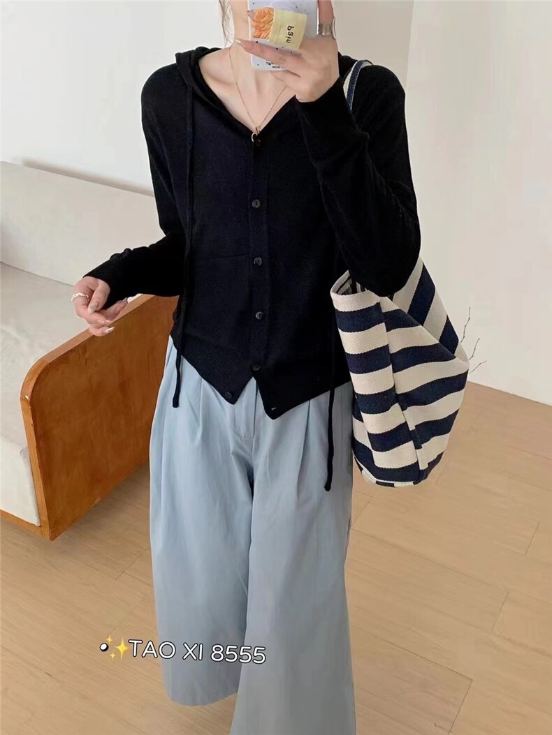 新款韩版修身显瘦粉色羊毛开衫帽衫女长袖外套,针织衫/毛衣,鑫之绒