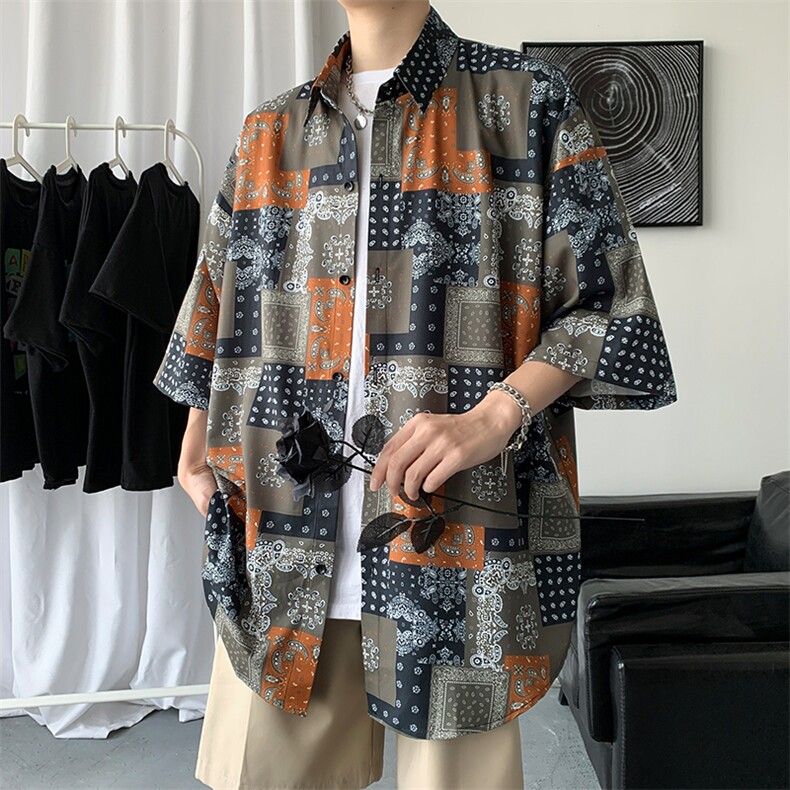 夏季新款短袖衬衣男韩版潮流休闲宽松大码衬衫男A161-CT509-P45,男装衬衫,电商A161-2