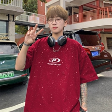 可48小时发货支持抖音得物来样二开美式满天星亮片短袖T恤MTX690，男装T恤，电商A486