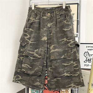 复古重磅大口袋毛边迷彩工装七分裤美美式短裤D8114-P55图片