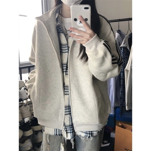 CW35HH-特P43  三条杠花灰色外套男高级感痞帅立领卫衣夹克图片