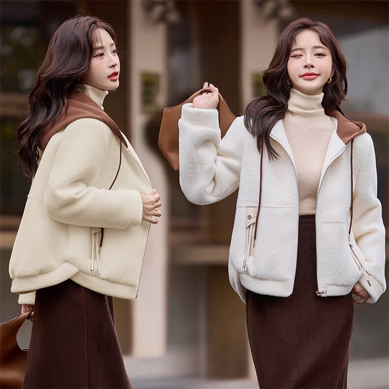现货秒发2024冬装新款加厚连帽学院风小香风黄金绒保暖外套，女装毛呢外套，星宇服饰