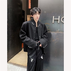 新中式西装外套男设计感金属扣垫肩西服小众高级立领中山装高级感，男装西服套装，星座506A