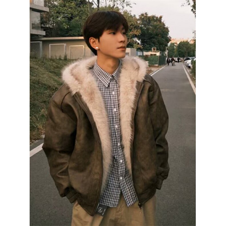 秋冬季复古做旧座山雕皮棉服男女宽松解构磨毛领外套M8313,男装棉衣,星座1116A（原606A-3）