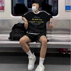 夏季美式高街重磅纯棉三条杠织带撞色男女短袖T恤ZD602-特P30，男装T恤，电商A486-1
