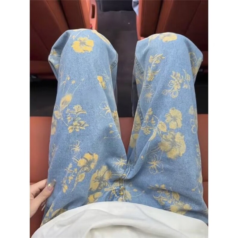 休闲牛仔裤女秋新款高腰宽松显瘦百搭直筒阔腿拖地裤NZA109图片