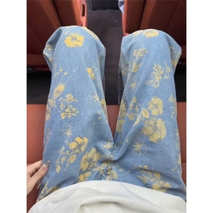 休闲牛仔裤女秋新款高腰宽松显瘦百搭直筒阔腿拖地裤NZA109图片