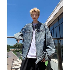 美式复古做旧短款拼接牛仔外套潮牌金属设计感夹克男W5885-P75，男装夹克，星座412-2