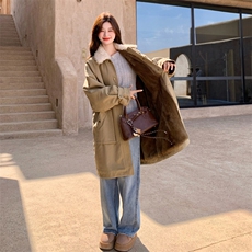 可拆卸领中长款派克服女冬季2025新款工装棉服韩版加厚流行棉衣潮，女装短外套，2B183