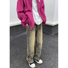 美式高街复古水洗泥巴黄宽松微喇牛仔裤B315-K24017-P60控78，男装牛仔裤，电商B315