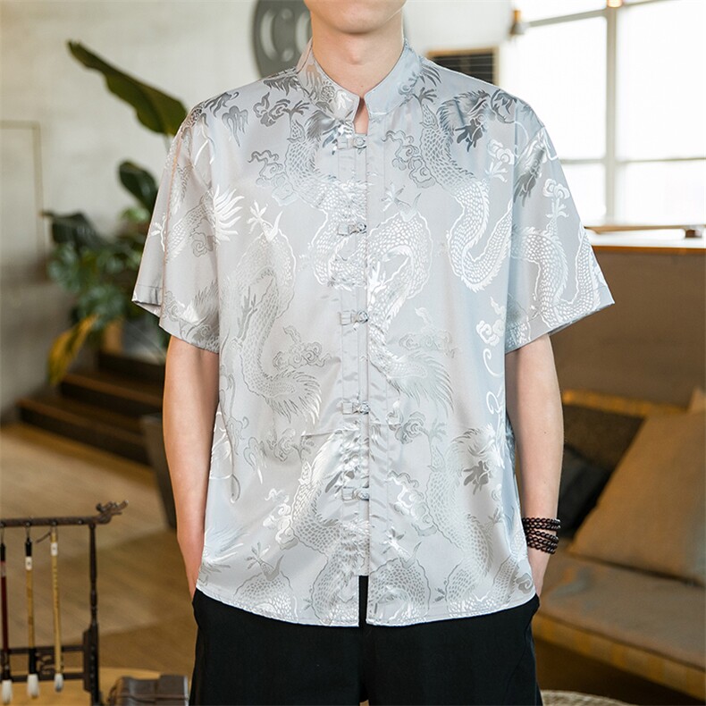 C148新中式男短袖衬衫男衬衣丝绸盘扣风寸衣A056-C148-P40,男装衬衫,电商A056