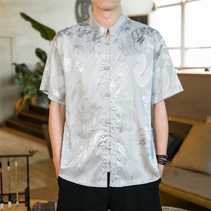 C148新中式男短袖衬衫男衬衣丝绸盘扣风寸衣A056-C148-P40图片