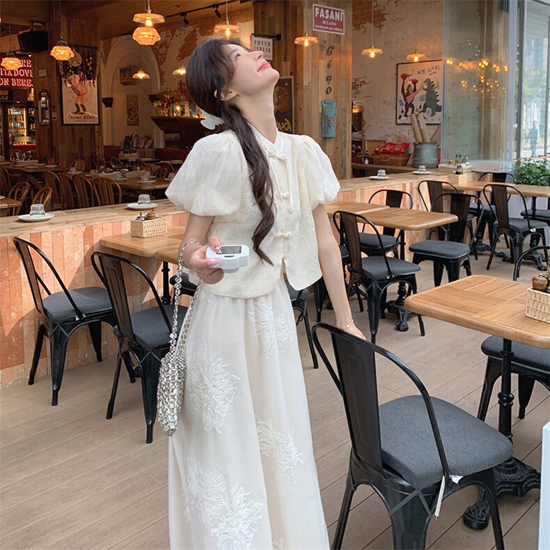 新中式国风复古套装裙女2025夏季新款清冷感别致上衣半身裙两件套,女装套装/套裙,维壹