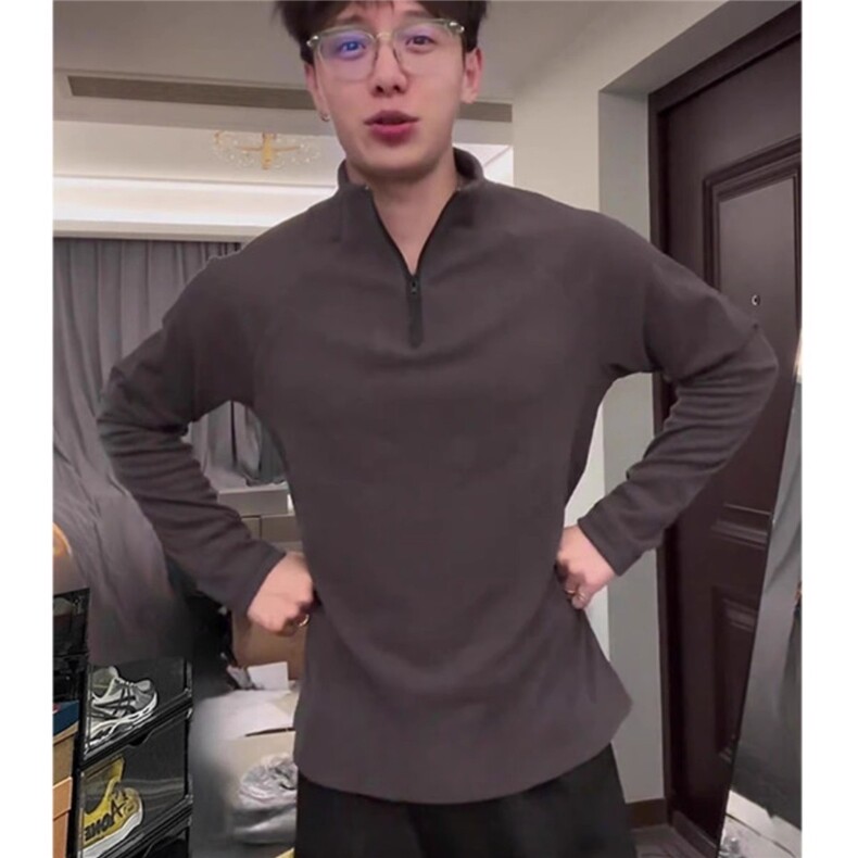 W10658-P35网图现货美式休闲纯色半拉链德绒打底衫骑行长袖T恤,男装T恤,星座1608