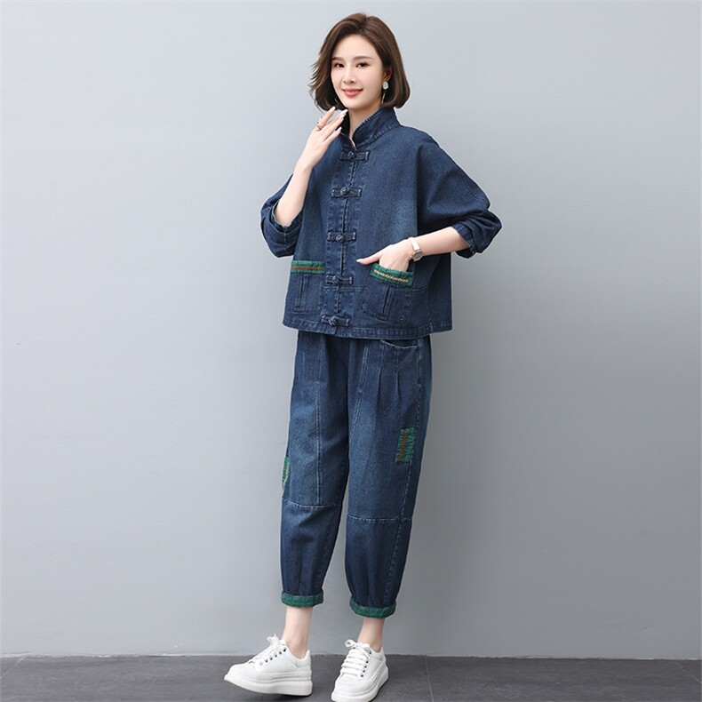 休闲套装牛仔裤妈妈春秋外套2024新款高端洋气中老年女秋装两件套,女装套装/套裙,叶笙衣